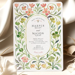 Vintage Blumen Wasserfarben Hochzeit Einladung