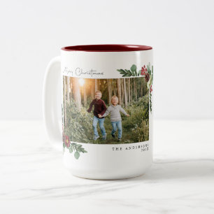 Vintage-Blumen-Weihnachts-Fotokarte Zweifarbige Tasse