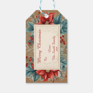 Vintage-Blumen-Weihnachtsstern-Geschenkkarte Geschenkanhänger