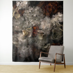 Vintage Blumen Weiße Und Rost Hydrangea Botanisch Wandteppich