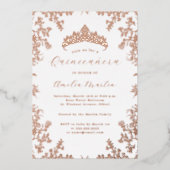 Vintage Blumen Weißrosen Gold Quinceanera Folieneinladung (Vorderseite)