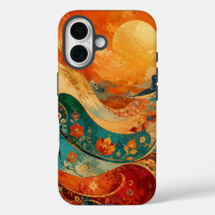 Vintage-Blumen-Wellen-Handyhülle iPhone 16 Hülle