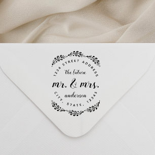 Vintage-Blumen-Zukunft-Mr.-und-Mrs.-Hochzeitsadres Permastempel