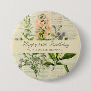 Vintage-Blumen zum 80. Geburtstag Button