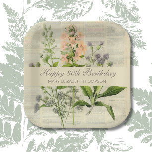 Vintage-Blumen zum 80. Geburtstag Pappteller