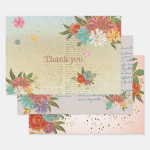 Vintage Blumenantik Botanische Schrift Geschenkpapier Set