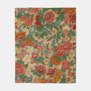 Vintage Blumenantik in Rot, Grün und Gold Fleecedecke