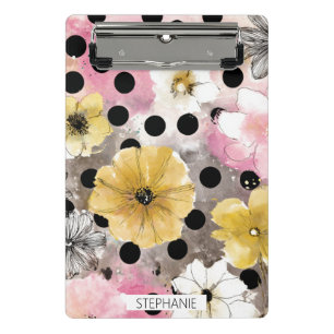 Vintage Blumenaquarell-Polka-Dot-Kunst (3) Mini Klemmbrett