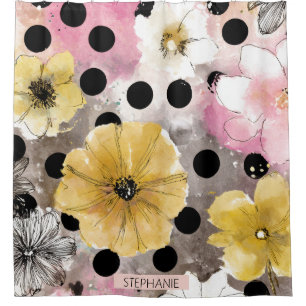 Vintage Blumenaquarell-Punktkunst (3) Duschvorhang