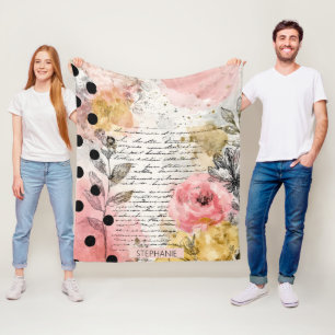 Vintage Blumenaquarell-Script-Polka-Dot-Kunst (5) Fleecedecke
