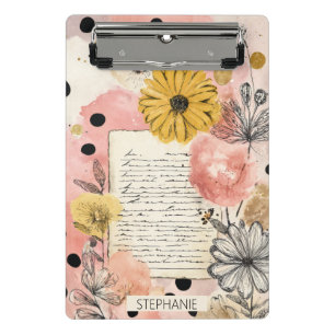 Vintage Blumenaquarell-Script-Polka-Dot-Kunst (6) Mini Klemmbrett