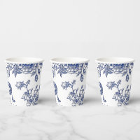 Vintage Blumenbecher in Blau und Weiß