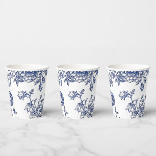 Vintage Blumenbecher in Blau und Weiß Pappbecher