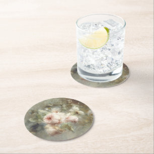 Vintage Blumenbemalung Runder Pappuntersetzer