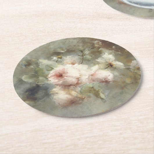Vintage Blumenbemalung Runder Pappuntersetzer (Angewinkelt)