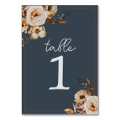 Vintage Blumenblauer Herbsthochzeit Tischnummer (Vorderseite)