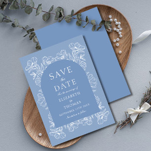 Vintage Blumenblauer und Weiße Hochzeit Save The Date
