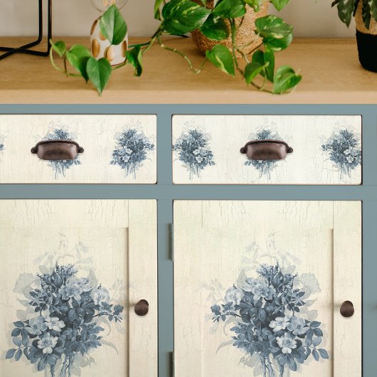 Vintage Blumenbouquet Blau und Weiß Dekoupage Seidenpapier