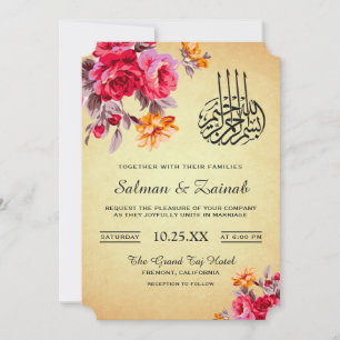 Vintage Blumenbouquet Islamische Hochzeit Einladun Einladung