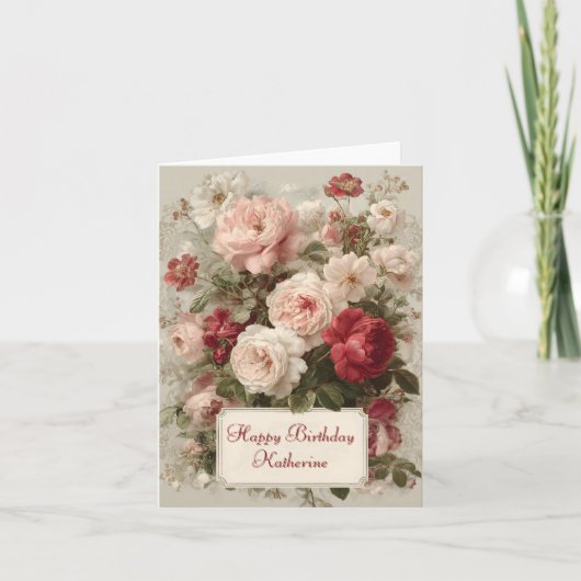 Vintage BlumenBouquet mit benutzerdefiniertem Text (Vorderseite)
