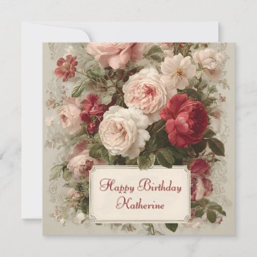 Vintage BlumenBouquet mit benutzerdefiniertem Text (Vorderseite)