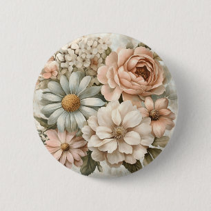 Vintage Blumenbouquet mit sanften Pastellblüten Button