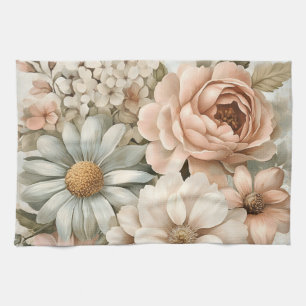 Vintage Blumenbouquet mit weichem Pastellblüten Geschirrtuch