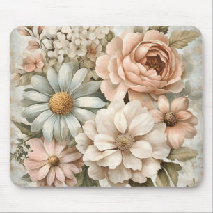 Vintage Blumenbouquet mit weichem Pastellblüten Mousepad