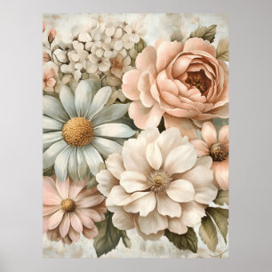 Vintage Blumenbouquet mit weichem Pastellblüten Poster