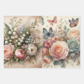 Vintage BlumenBouquet und Schmetterlinge Dekoupage Geschenkpapier Set (Vorderseite 3)