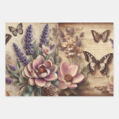 Vintage BlumenBouquet und Schmetterlinge Dekoupage Geschenkpapier Set (Vorderseite 2)