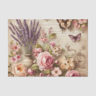 Vintage BlumenBouquet und Schmetterlinge Dekoupage Seidenpapier