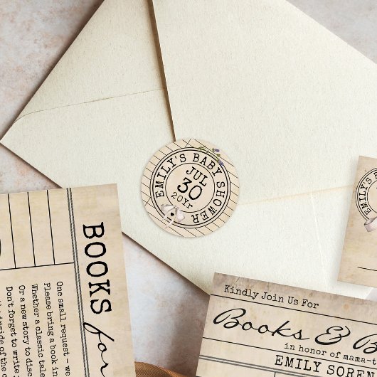 Vintage Blumenbücher Bibliothek Babydusche Runder Aufkleber