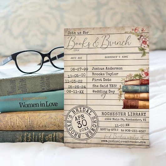 Vintage Blumenbücher und Brunch-Brautparty Einladung