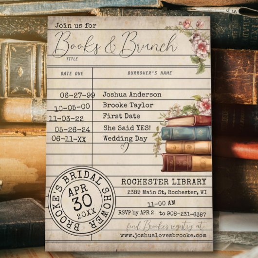 Vintage Blumenbücher und Brunch-Brautparty Einladung