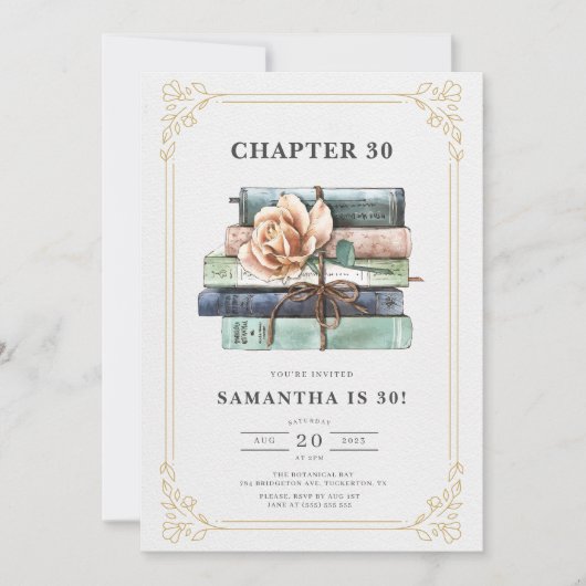 Vintage Blumenbücher zum 30. Geburtstag Einladung (Vorderseite)