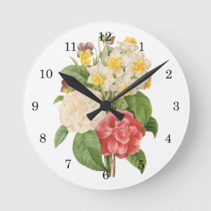 Vintage BlumenCamelia Narzissen-Blumen durch Runde Wanduhr
