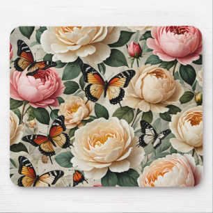 Vintage BlumenCollage mit Schmetterlingen und Rose Mousepad