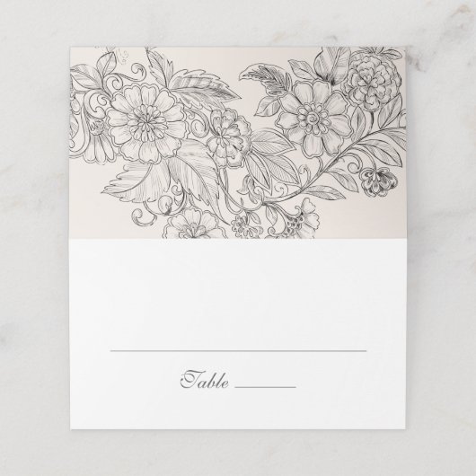 Vintage Blumencreme-Hochzeit Platzkarte (Außenseite Aufgefaltet)