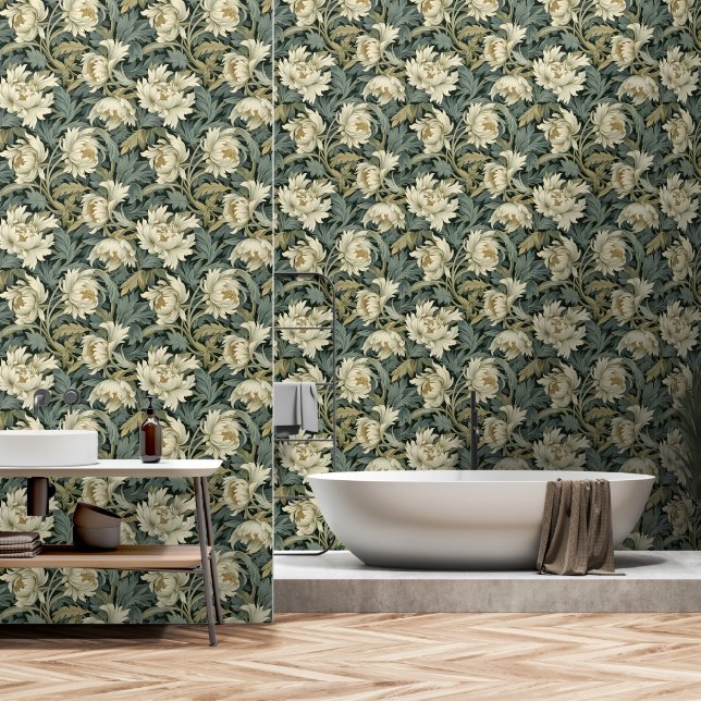Vintage Blumencreme Tapete (Badezimmer)