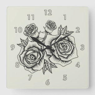Vintage Blumendarstellung einer Blume der Rose Quadratische Wanduhr