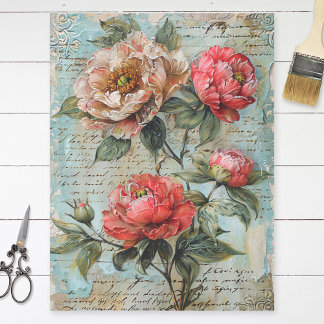 Vintage Blumendarstellung und Skriptdekoupage Seidenpapier