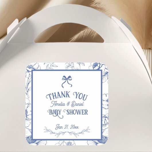 Vintage Blumendekoration Danke Baby Dusche Quadratischer Aufkleber