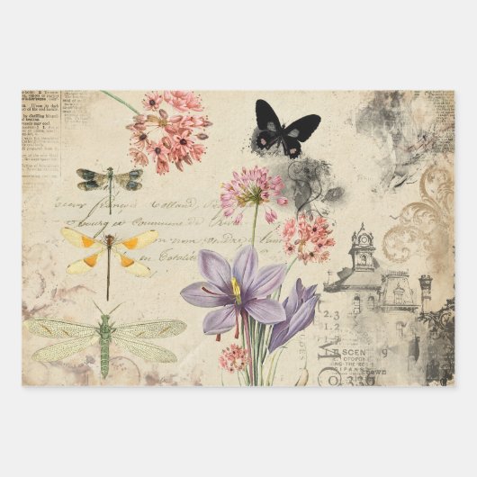 Vintage Blumendekoupage Geschenkpapier Set (Vorderseite 2)