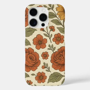 Vintage Blumendesign – Elegante Retro-Blumenkunst iPhone 16 Pro Hülle