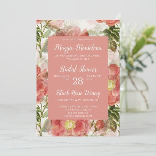 Vintage Blumendusche Einladung (Stehend Vorderseite)