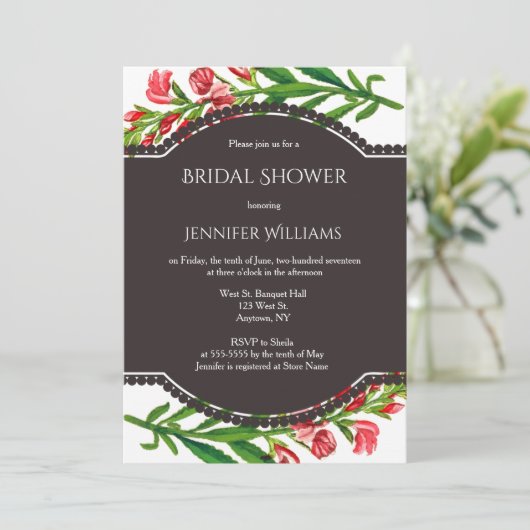 Vintage Blumendusche Einladung (Stehend Vorderseite)