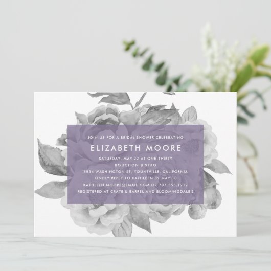 Vintage Blumendusche Einladung | Violett (Stehend Vorderseite)