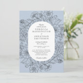 Vintage Blumendusty Blue Foto Hochzeit Einladung (Stehend Vorderseite)