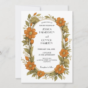 Vintage Blumeneinladung zur Hochzeit Orange Botani Einladung